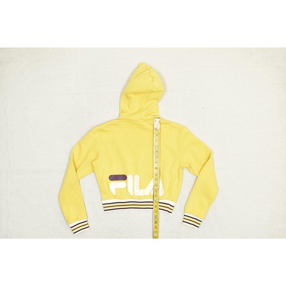 FILA Yellow Cropped Hoodie Women's Regular Size XS with Striped Cuffs - Picture 6 of 8